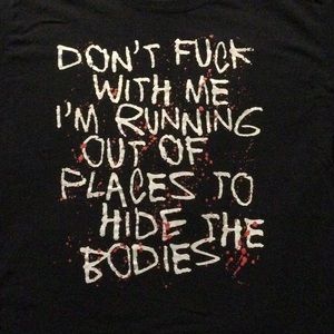 Spencers short sleeve tee black shirt white letters red blood splatter